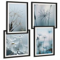 BILDER SET 4er Set - 50x50 cm & 40x60 cm Schwarzer Rahmen - Löwenzahn-Wassertropfen - Schwarz, Kunststoff (50/50cm) - TULUP