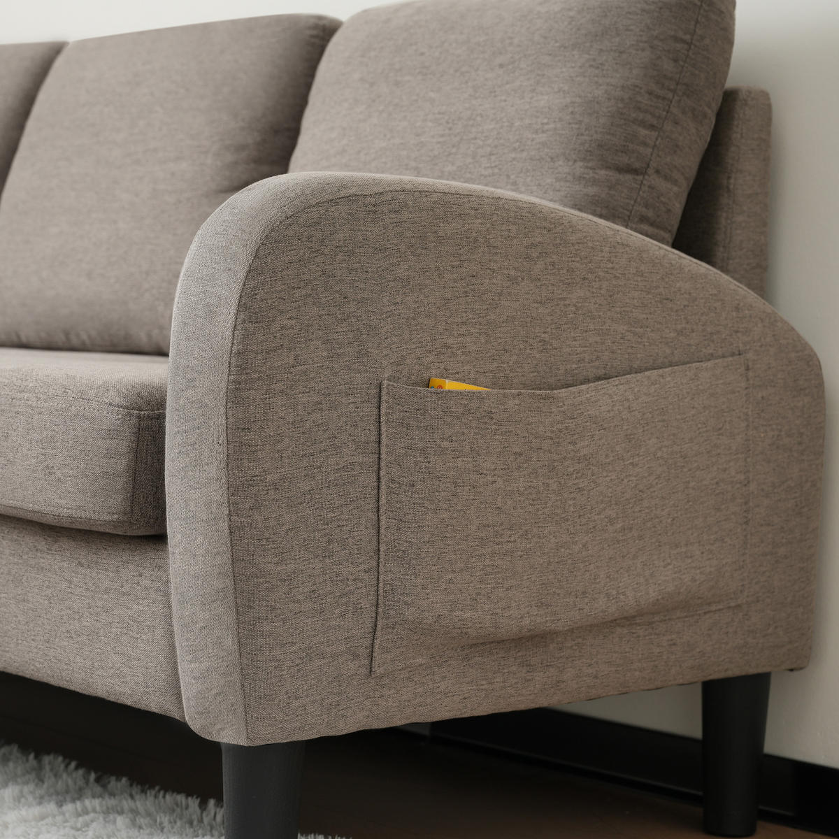 ECKSOFA 166x118x77cm Baumwoll-Leinen Chaiselongue 3-Sitzer - Grau, Holz (107.95/52.07cm) - FLIEKS