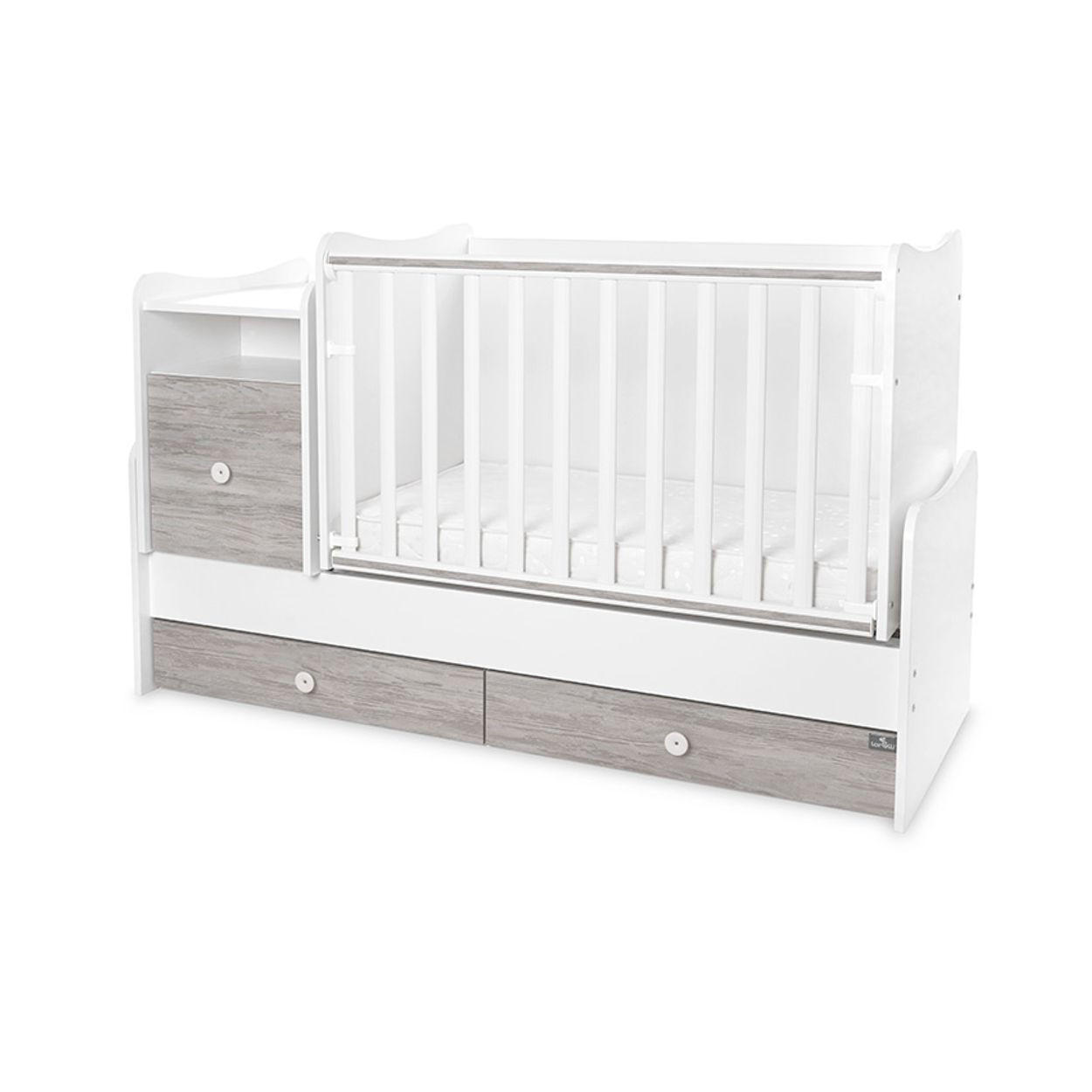 BABYBETT Trend Plus weiß grau 110 x 62 cm, 70 x 160 cm, Schaukelfunktion, Kommode, Schubladen - Grau, Holzwerkstoff (62/110cm) - Lorelli