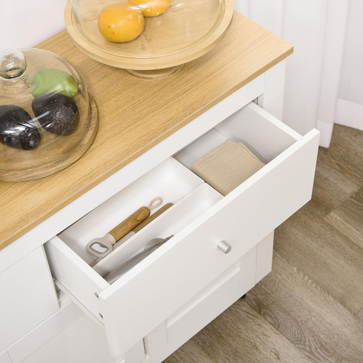 SIDEBOARD DE-11159 2 Schubladen & 3 Türen mit verstellbarem Boden Weiß - Weiß, Holzwerkstoff (117/80/35cm) - ComfortXL