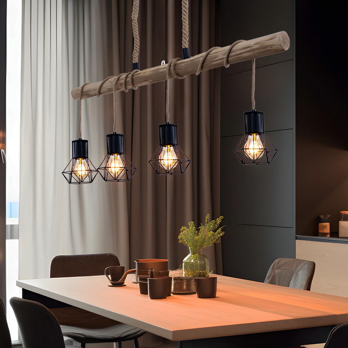 HÄNGELEUCHTE Metall Braun Holzoptik - Braun, Holz (100/15/120cm) - Globo Lighting