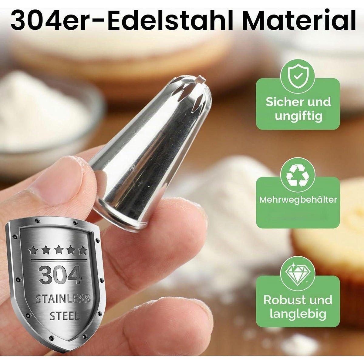 SPRITZTÜLLEN Set 12-teilig mit 50 Einweg-Spritzbeuteln Edelstahl - Silberfarben, Metall (15.5/2/30cm)