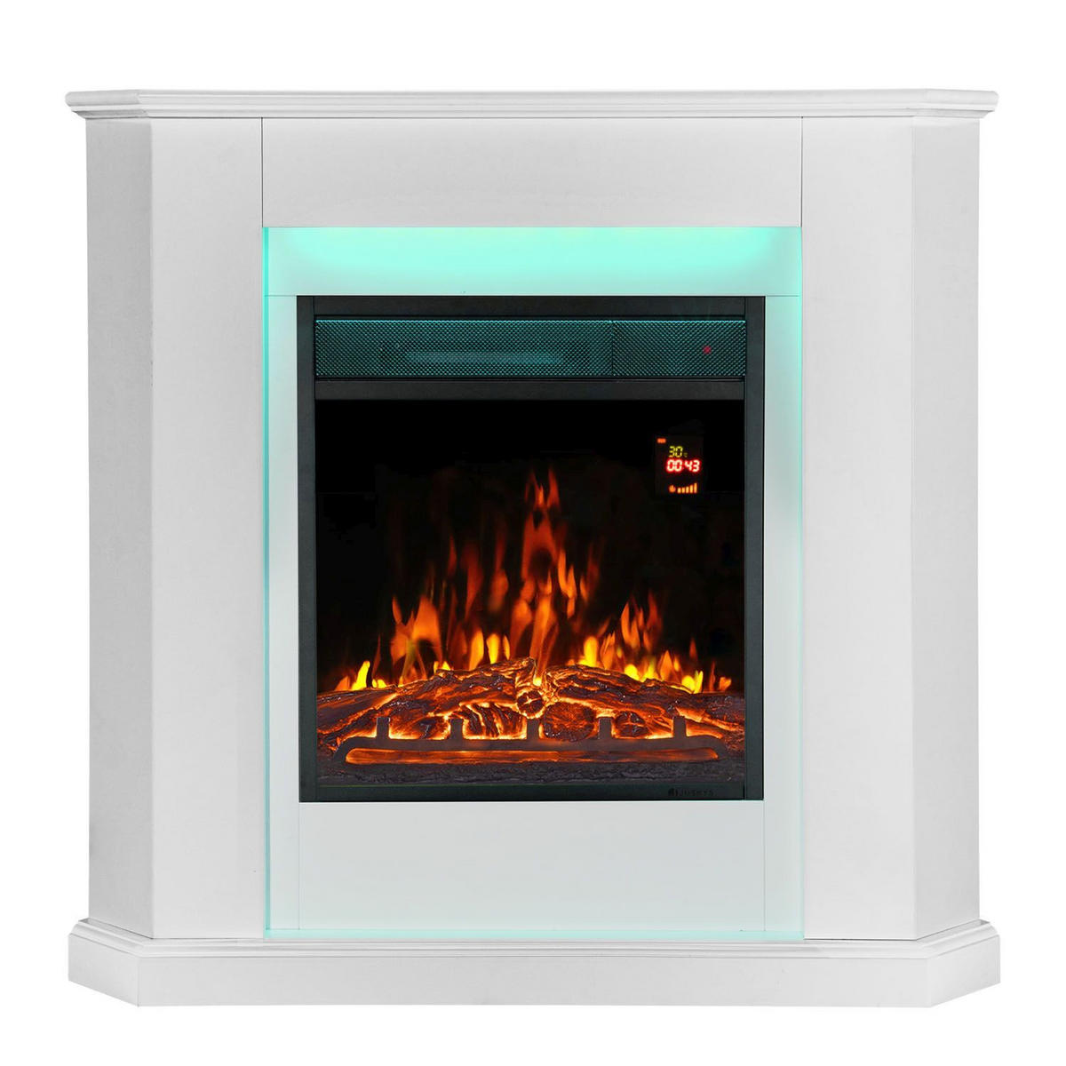 ELEKTROKAMIN 2000W dreieckig weiß mit Flammeneffekt - Weiß, Holz (96/93/57cm) - Juskys
