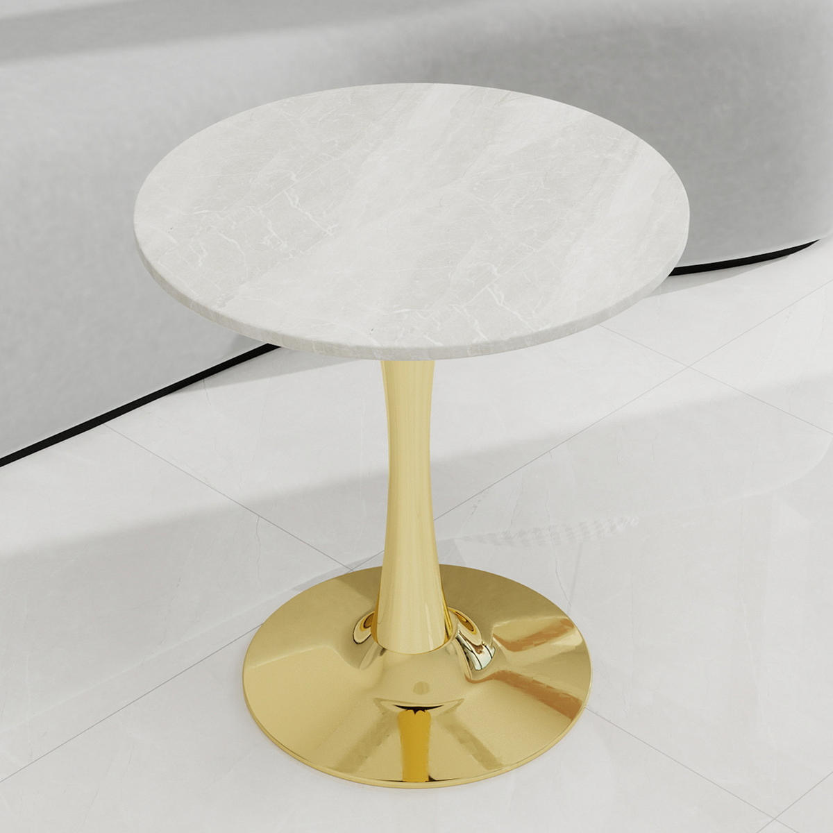 BEISTELLTISCH 70/70/72 cm rund im minimalistischen Design mit Tischplatte in Marmoroptik, Gold/Weiß - Goldfarben, Stein (70/70/72cm) - Redom