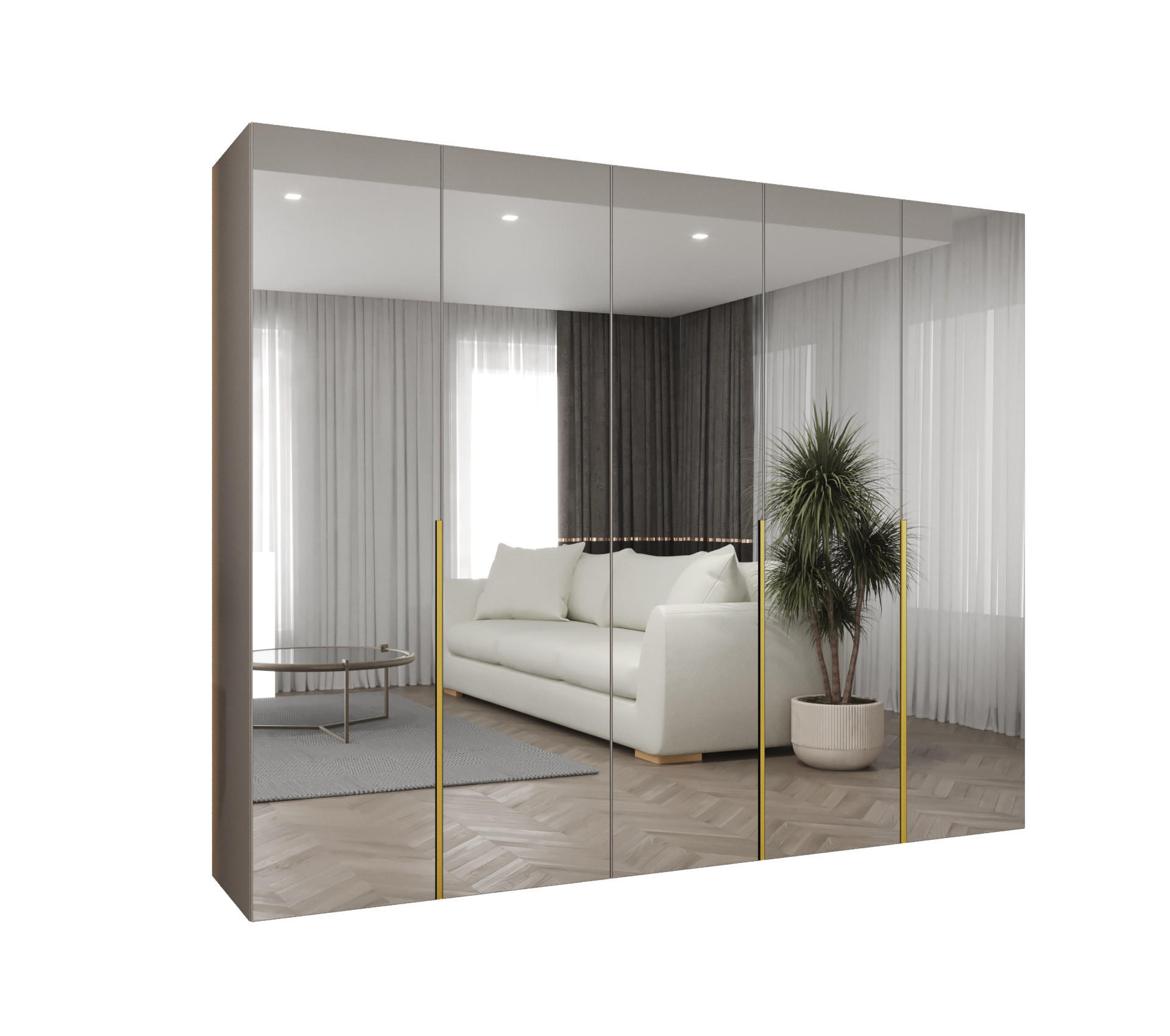 DREHTÜRENSCHRANK 202/250/52 5-türig - Kaschmir/Goldfarben, Holz (250/202/52cm) - Abiks Möbel