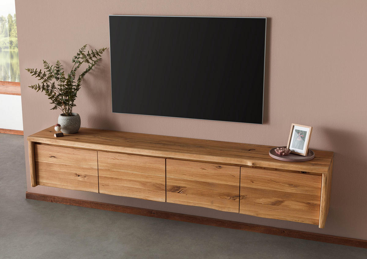 LOWBOARD Wildeiche 220x40x40 natur geölt PURE OAK #120 - Braun, Holz (220/40/40cm) - Massivmoebel24