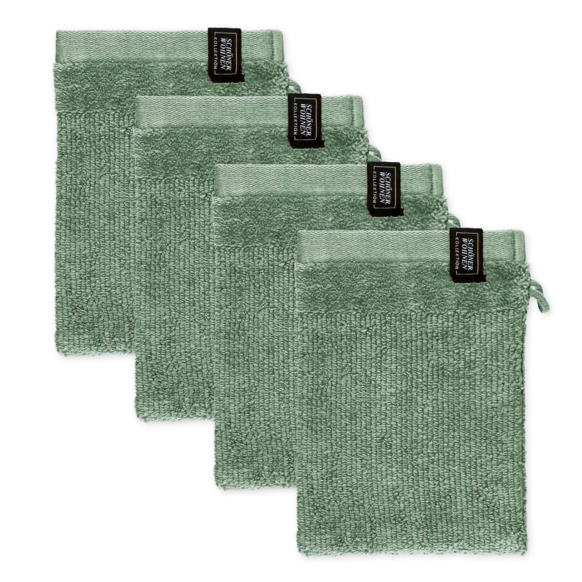 WASCHANDSCHUH BAUMWOLLE SENSE 4ER SET - Grün, Textil (16/21cm) - Schöner Wohnen