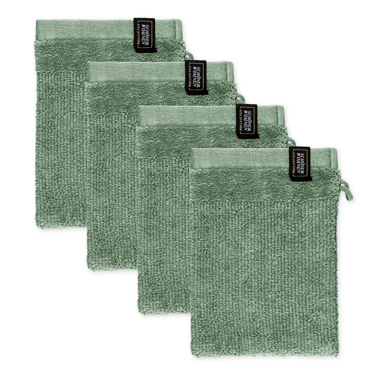 WASCHANDSCHUH BAUMWOLLE SENSE 4ER SET - Grün, Textil (16/21cm) - Schöner Wohnen