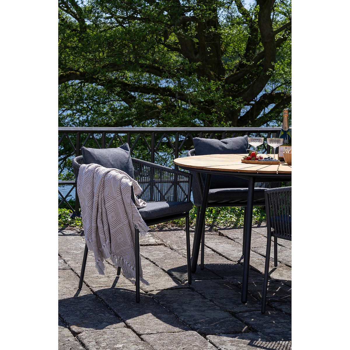 GARTENSTUHL - 4er-Set - Schwarz - Grau - Polyester - Aluminium - 59 x 78 x 62 cm - Schwarz/Grau, Textil/Metall (59/78/62cm) - home24