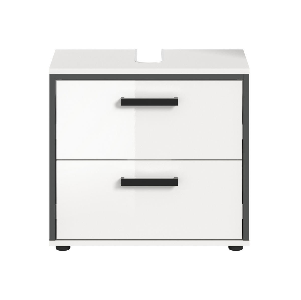 WASCHBECKENUNTERSCHRANK KOJAK (B/H/T: ca. 60/55/37 cm) in weiß/weiß hochglanz - Weiß, Holzwerkstoff (60/55/37cm)