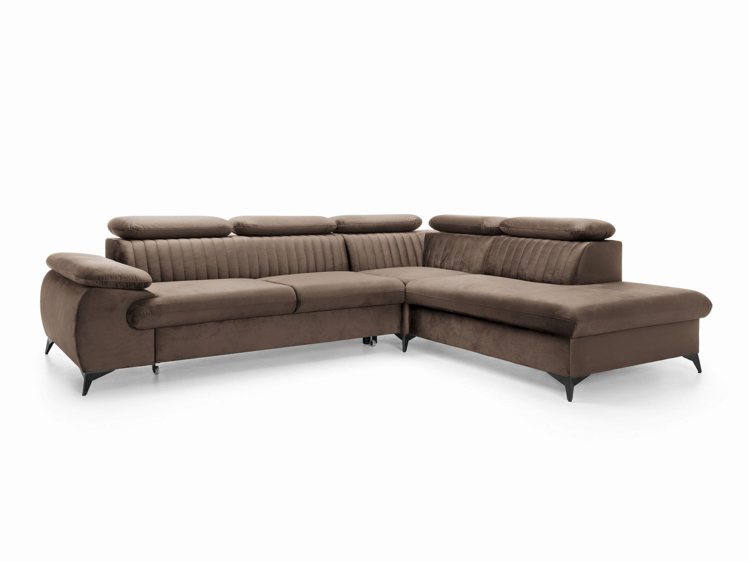 ECKSOFA FIORE Braun Velours-Stoff mit Schlaffunktion - Braun, Holz (275/221cm) - MASSENO