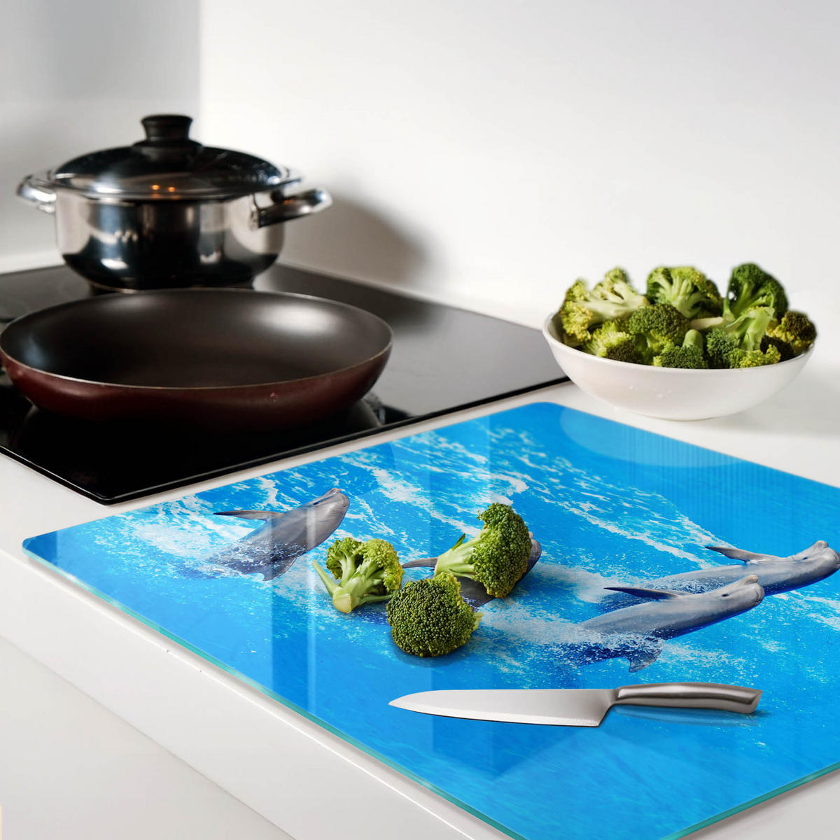GLASPLATTE 60x52 cm Delfine - Hellblau, Glas (60/52cm) - TULUP