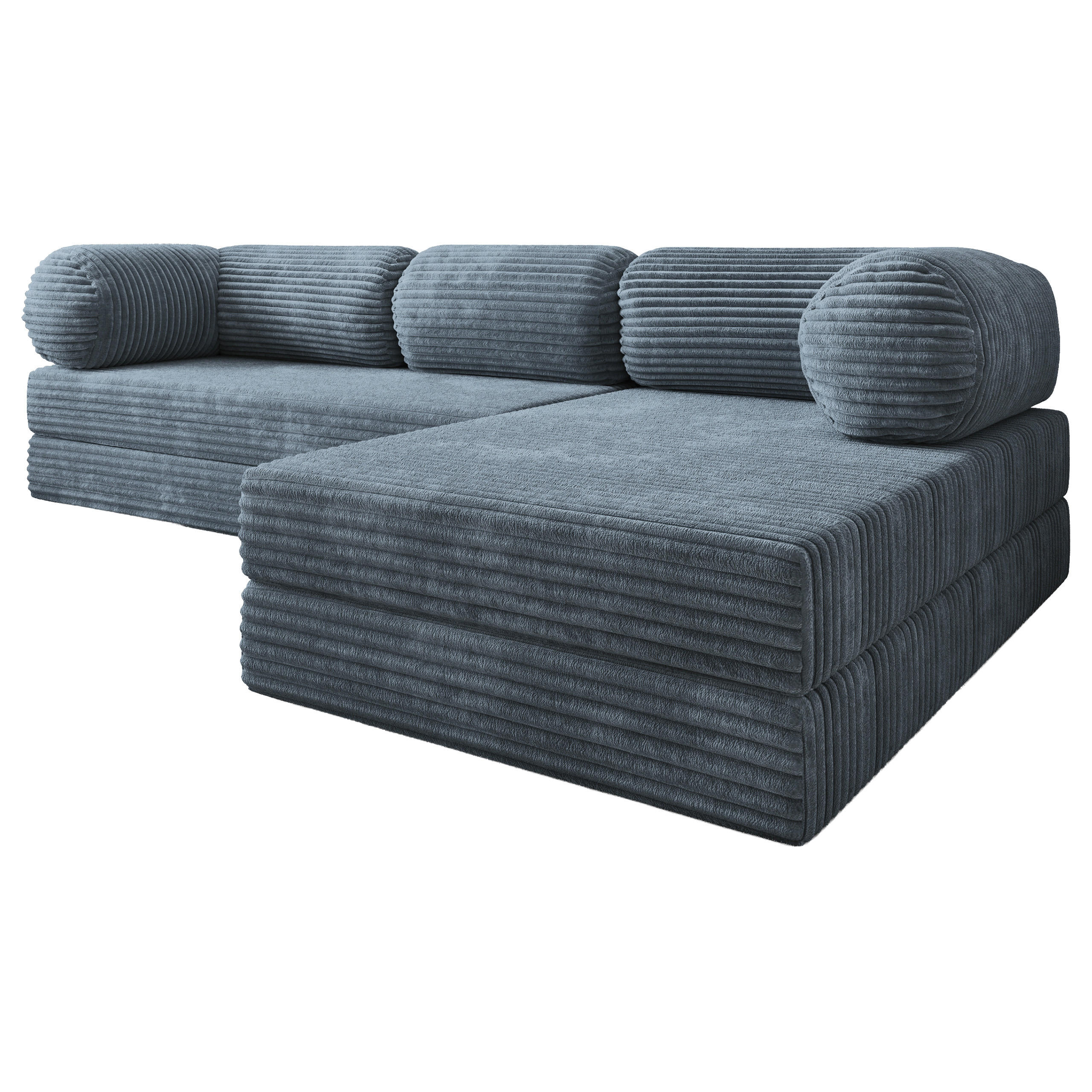 ECKSOFA ETERA modulares Boneless Sofa mit Schlaffunktion Grau Kordstoff - Blaugrau, Textil (270/160cm) - MASSENO