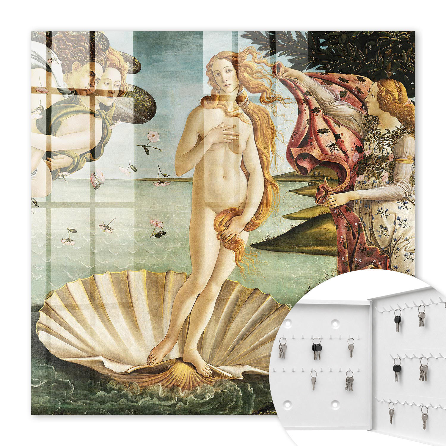 SCHLÜSSELBOX Weiß 30x30 cm – Türöffnung nach rechts - Die Geburt der Venus - Grün, Metall (30/30/5cm) - TULUP