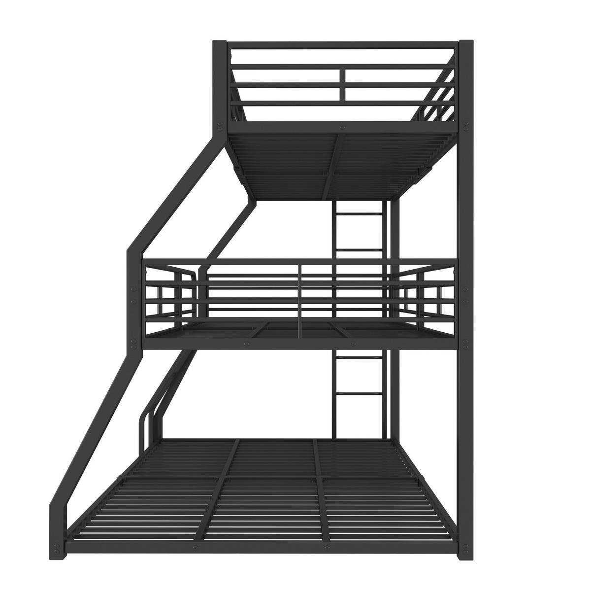 ETAGENBETT 90/200 cm aus Metall mit 3 Schlafplätzen, 2 Leitern und Sicherheitsgeländern, Schwarz - Schwarz, Metall (90/200cm) - Redom