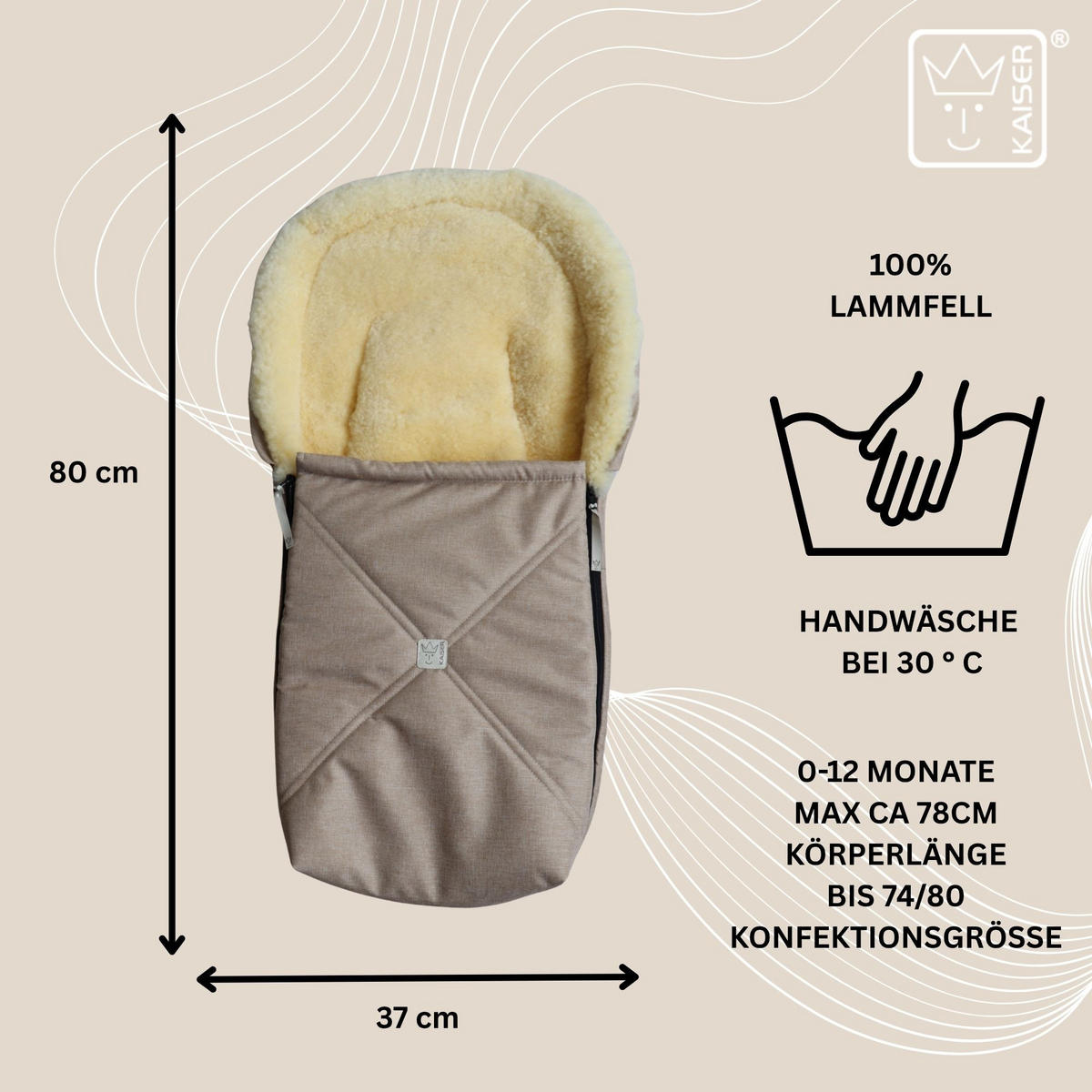 LAMMFELL-BABYSCHALENFUSSSACK Emmy, ginger - Dunkelbraun, Fell (37/10/80cm) - Kaiserbaby