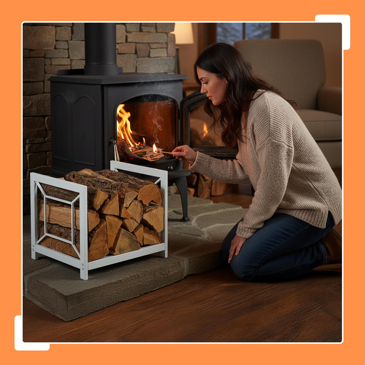 KAMINHOLZREGAL - Weiß, Metall (43/36/35.5cm) - Relaxdays