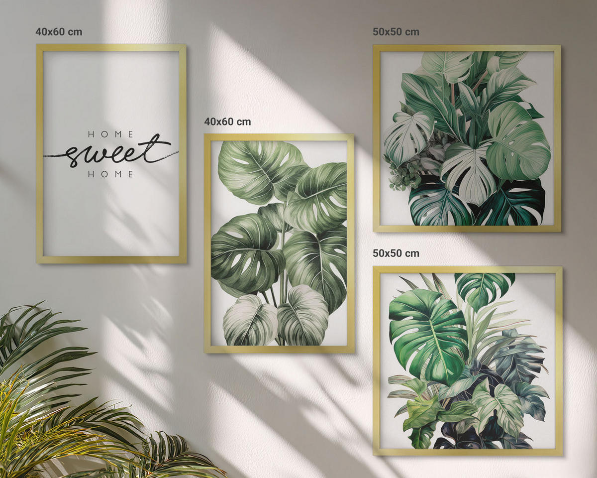 BILDER SET 4er Set - 50x50 cm & 40x60 cm Goldrahmen - Sweet Home Green Plants - Goldfarben, Kunststoff (50/50cm) - TULUP