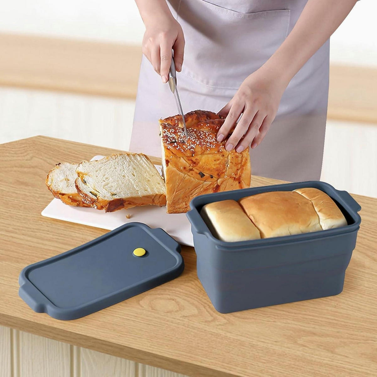 BROTBACKFORM Silikon faltbar mit Deckel 2000 ml - Anthrazit, Kunststoff (19/11/19cm)