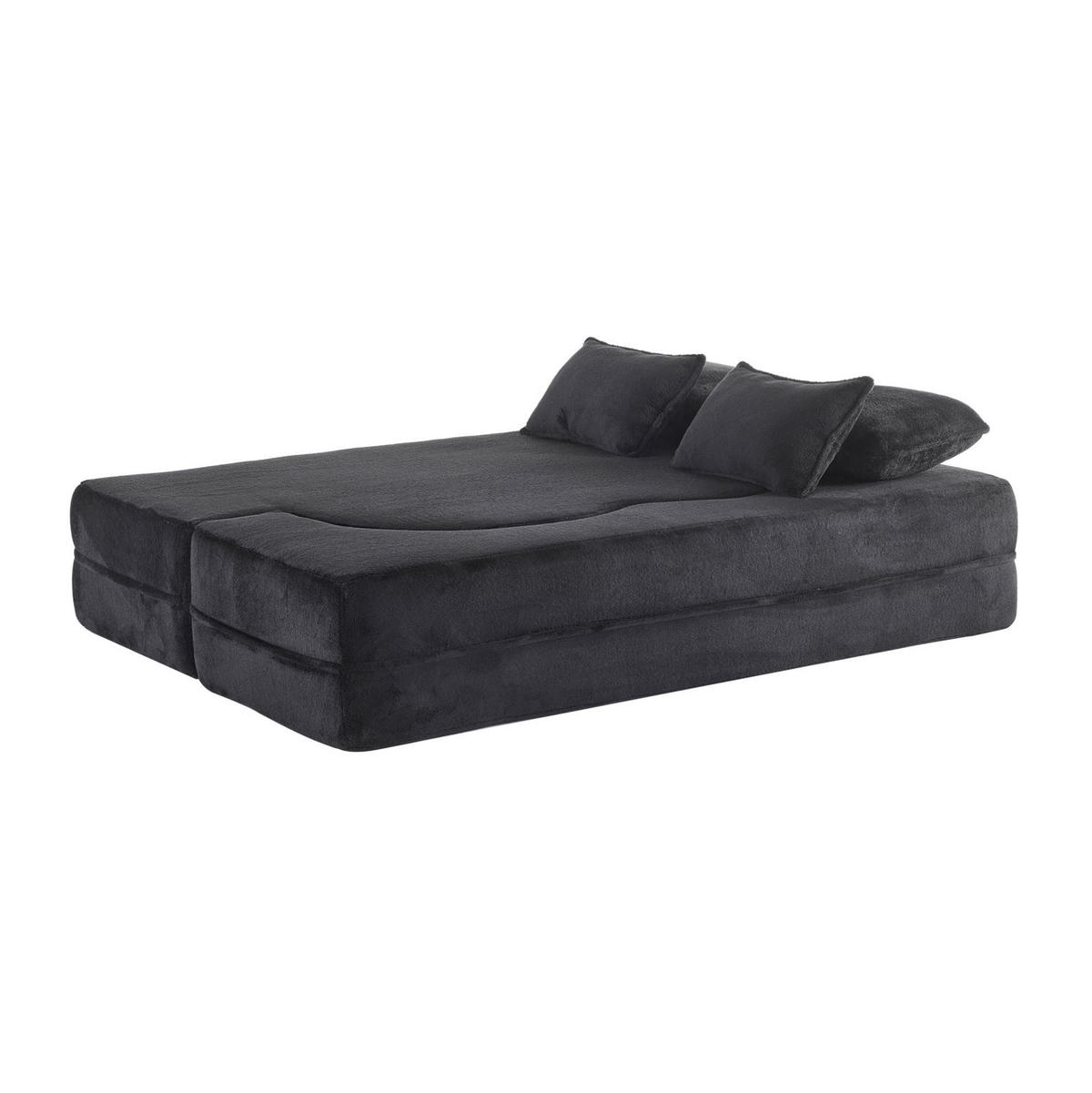 SCHLAFSOFA aus Stoff und Schaumstoff Schwarz mit 4 Kissen, klappbar, ergonomisch und sofort nutzbar - Schwarz, Textil (198/76/60cm) - Modfu