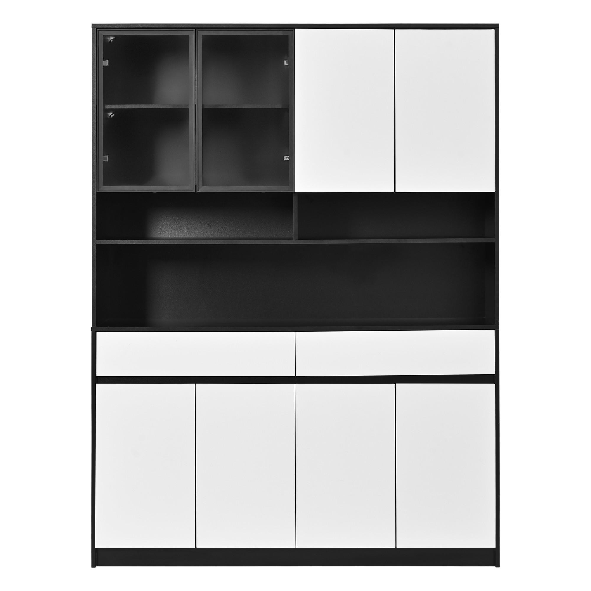 VITRINE mit LED und Glasfach, APP-Steuerung - Schwarz/Weiß, Holzwerkstoff (120/160/38cm) - FLIEKS