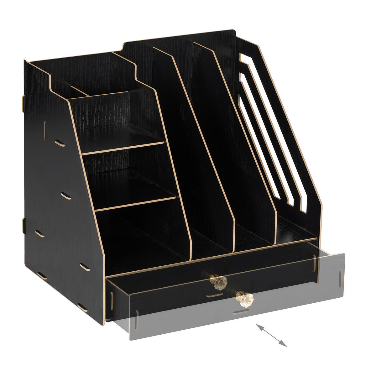 SCHREIBTISCH-ORGANIZER - Schwarz, Holzwerkstoff (24/33/29.5cm) - Relaxdays