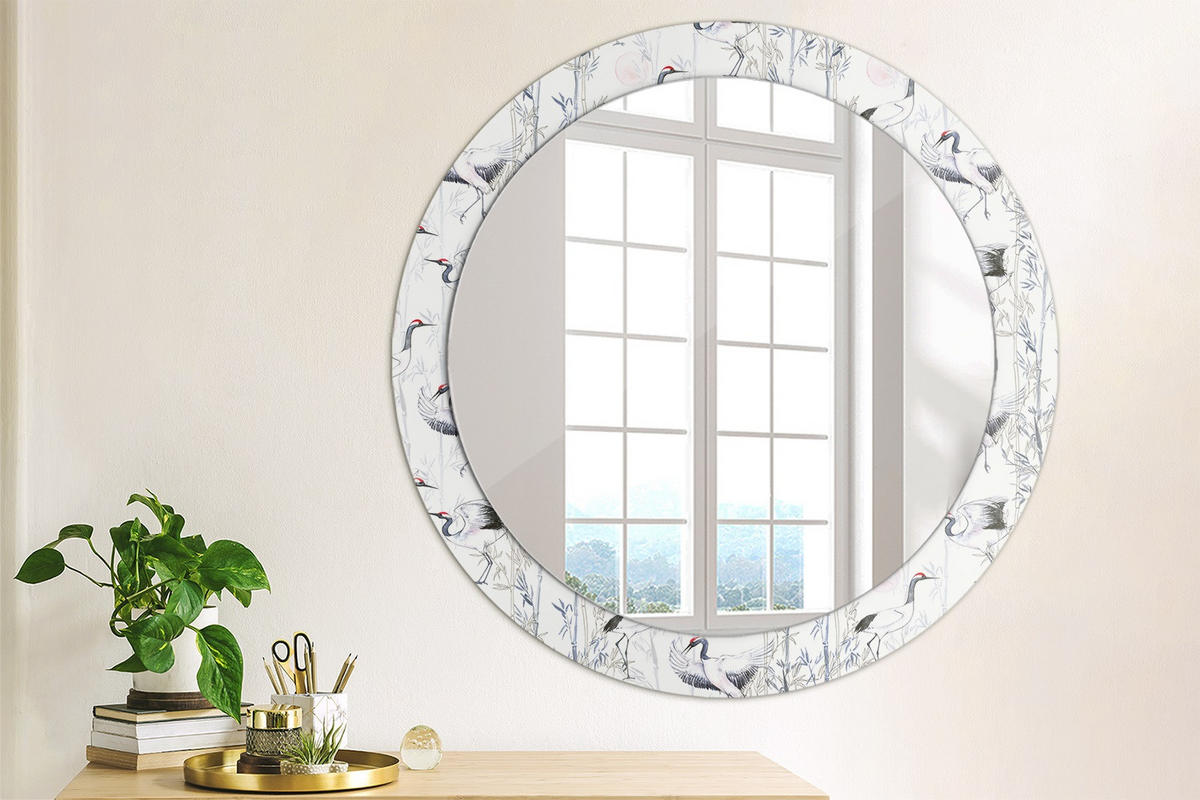 SPIEGEL Rund Ø 80 cm mit Aufdruck - Blau/Weiß, Glas (80/80/0.4cm) - Wallfluent