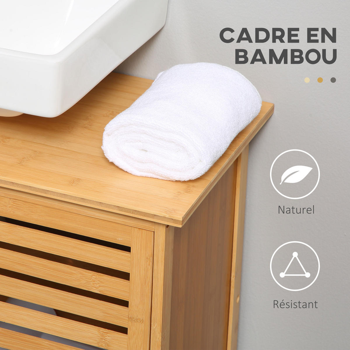 WASCHBECKENUNTERSCHRANK DE-15867 aus Bambus mit 2 Türen Natur - Naturfarben, Naturmaterialien (66/61.5/29cm) - ComfortXL