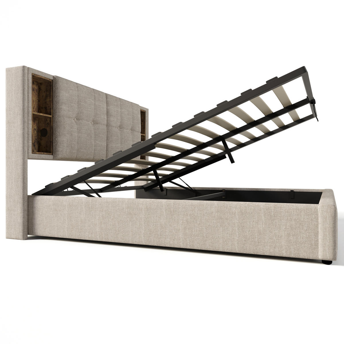 POLSTERBETT 160/200 cm in Natur mit Stauraum, kabellosem Laden und USB - Naturfarben, Textil (160/200cm) - Flora Grace