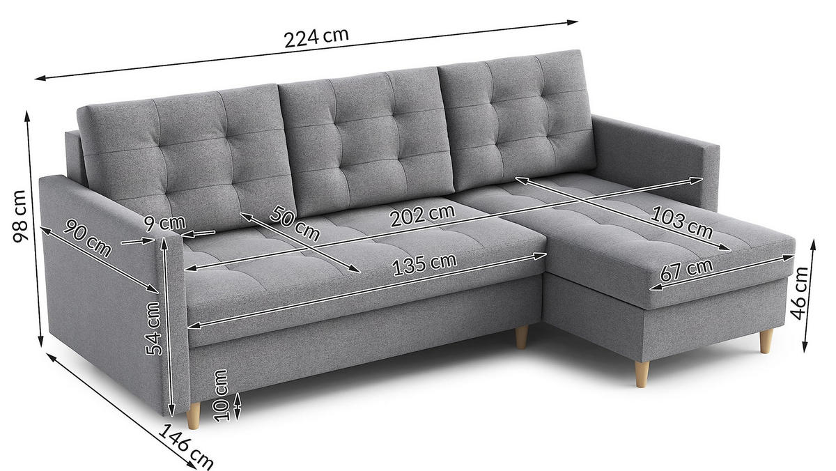 ECKSOFA DIVO 224x103 cm, Schlaffunktion, Dunkle Creme, Rechts - Cappuccino, Holz/Textil (224/144cm) - DomoHome