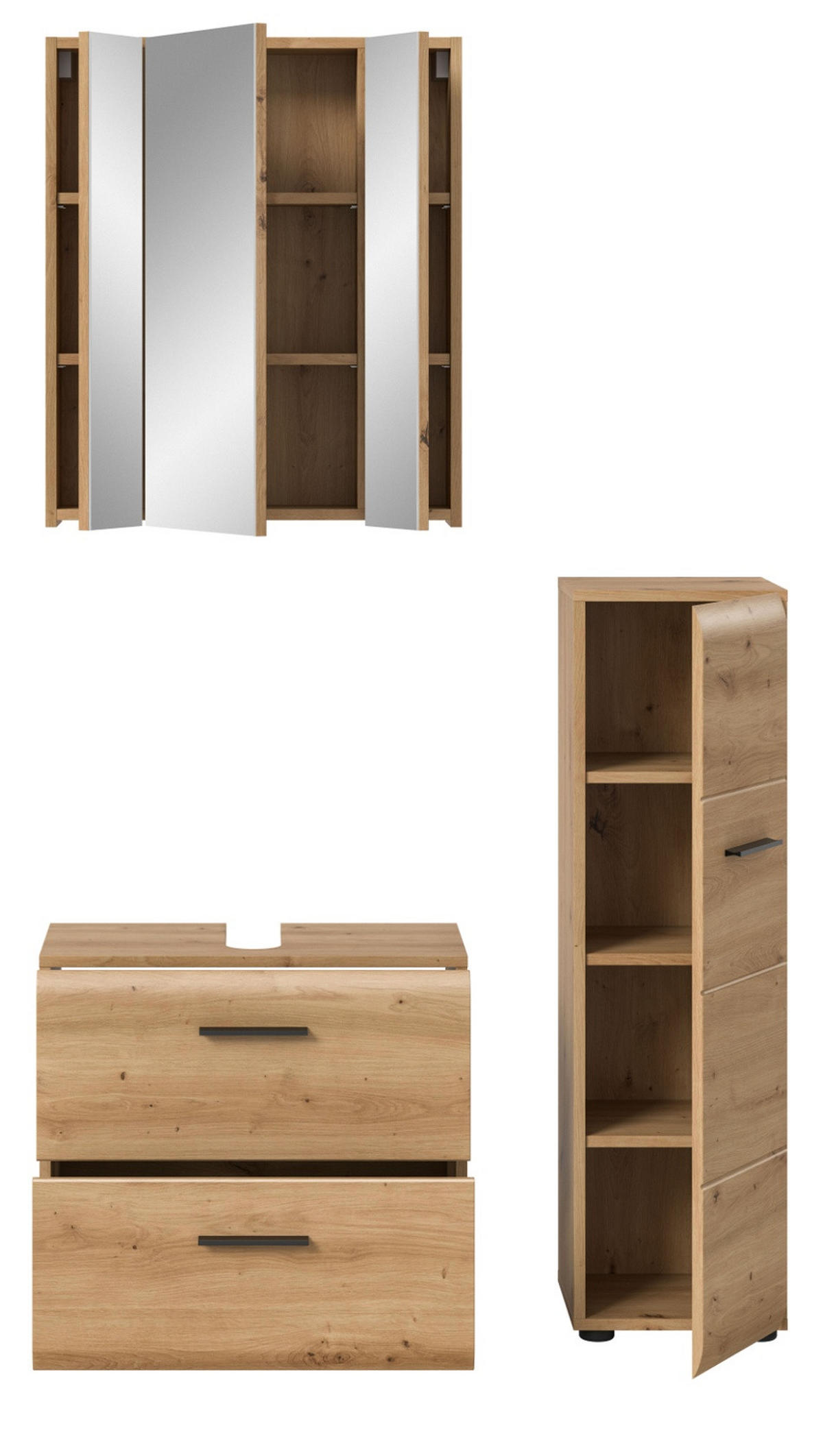 BADMÖBEL-SET 3-teilig, Artisan Eiche, Badkombination 105 x 185 cm, Cover - Schwarz/Eiche Artisan, Glas/Holzwerkstoff (105/185/30cm) - Inn.Furn