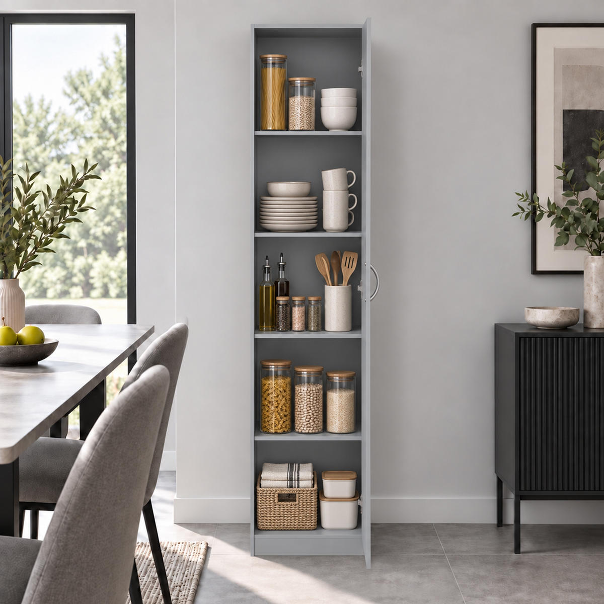 KÜCHENSCHRANK Spanplatte Grau - Alufarben/Grau, Holzwerkstoff/Metall (35/180/40cm) - HOMCOM