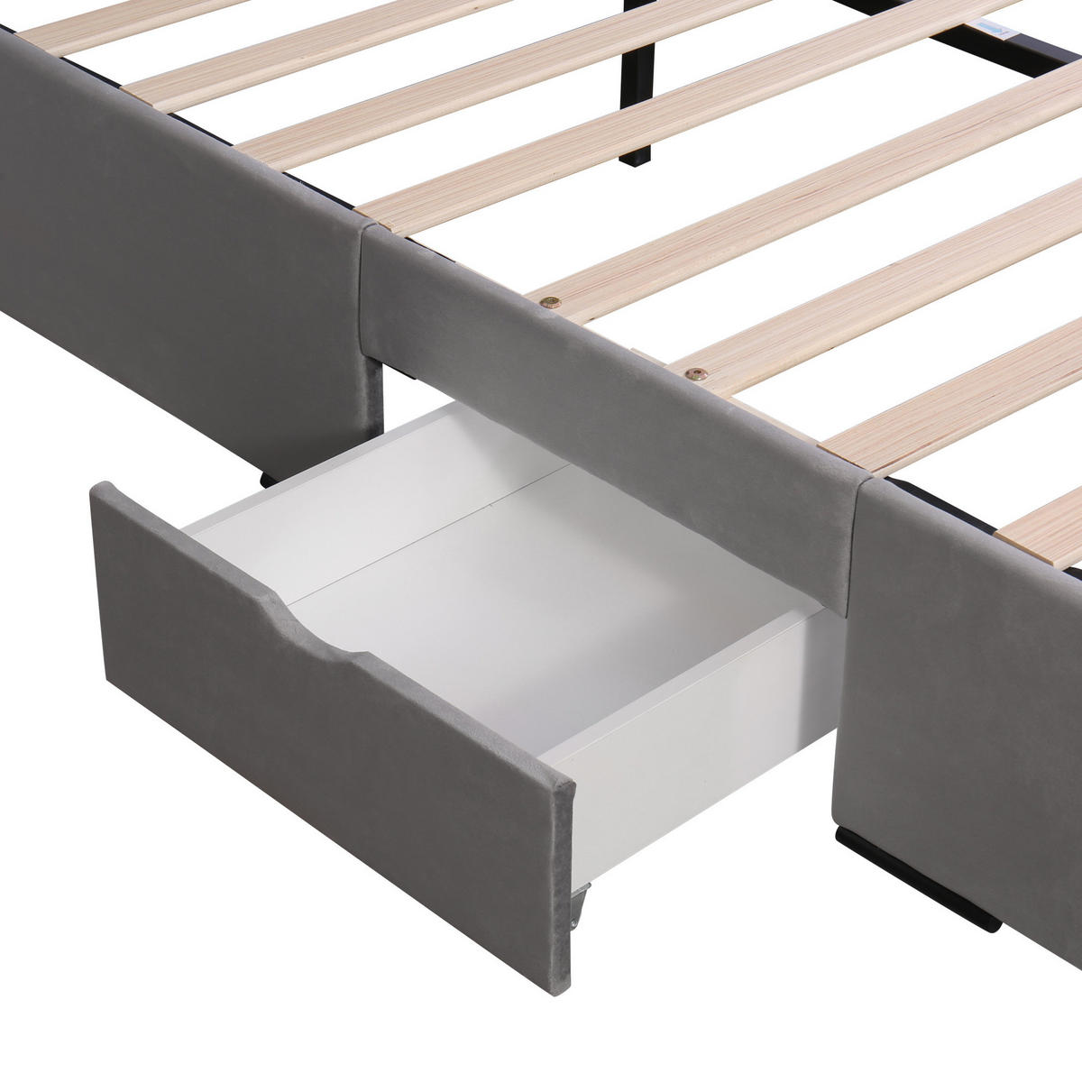 POLSTERBETT 140/200 cm Grau aus Samt mit 4 Schubladen - Grau, Textil (140/200cm) - OKMYHOME
