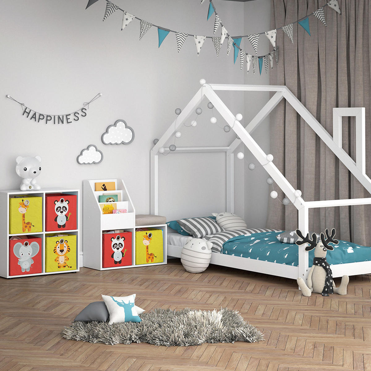 KINDERREGAL Luigi Weiß 72 x 79 cm Mini, mit 2 Faltboxen opt.2 - Weiß, Holzwerkstoff (30.9/79/72cm) - Vicco