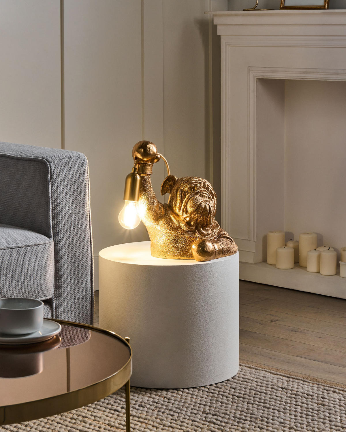 TISCHLAMPE Hund Gold Mike - Messingfarben/Goldfarben, Kunststoff (22/27/31cm) - Beliani