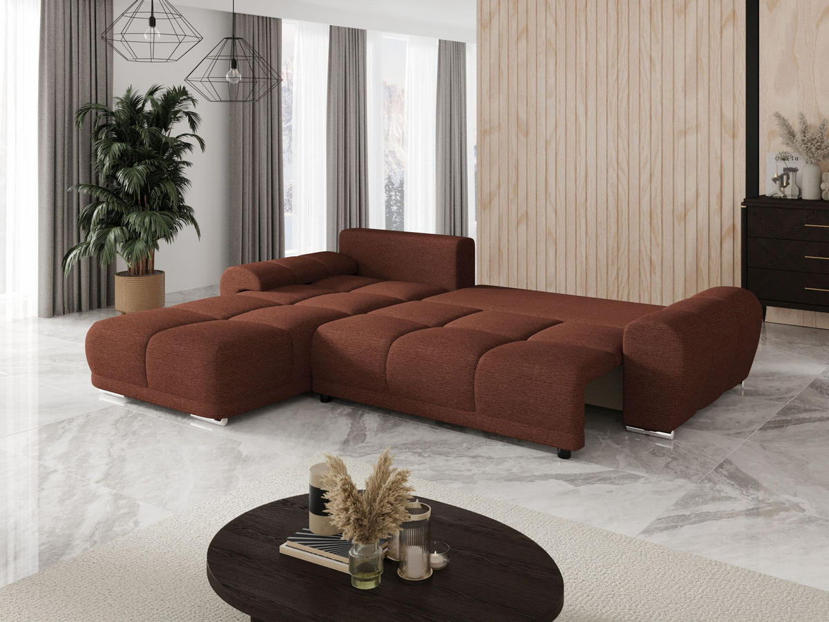 ECKSOFA BEGA L Links ARAGON 59 mit Schlaffunktion - Hellbraun, Textil (289/185cm) - Bedante