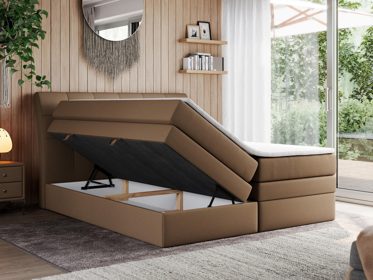 BOXSPRINGBETT GOLD-10 KING 140/200 Braun Kunstleder - H3 - Braun, Holz/Textil (140/200cm) - MKS