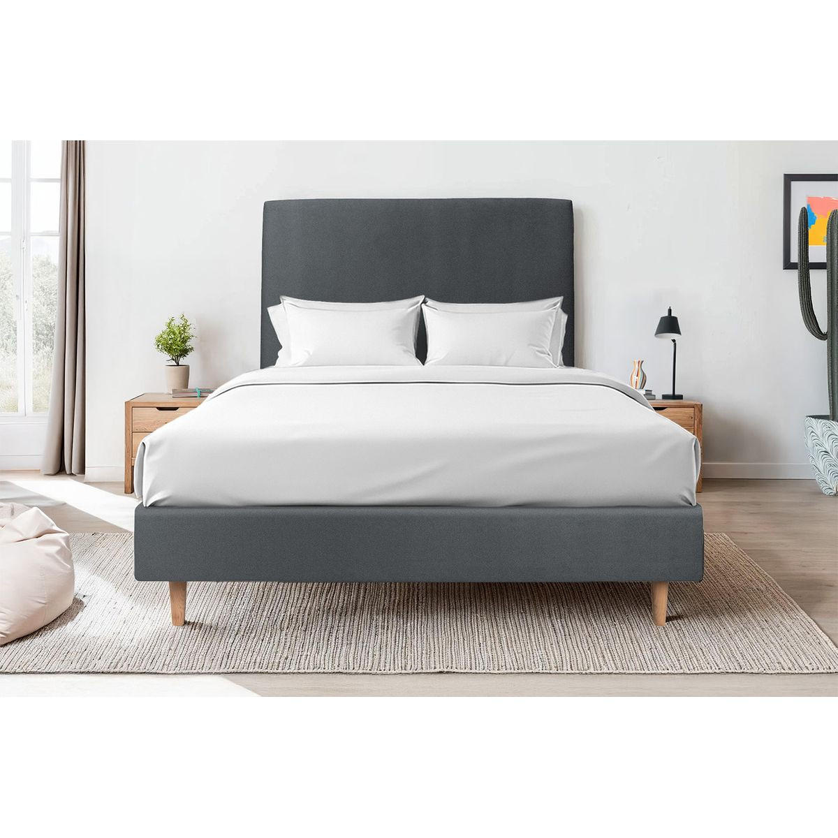 KOPFTEIL gepolstertes – anthrazitgrauer Samtstoff - 140 cm - Beige/Anthrazit, Karton/Holz (140/120/10cm) - Sommeil de Plomb