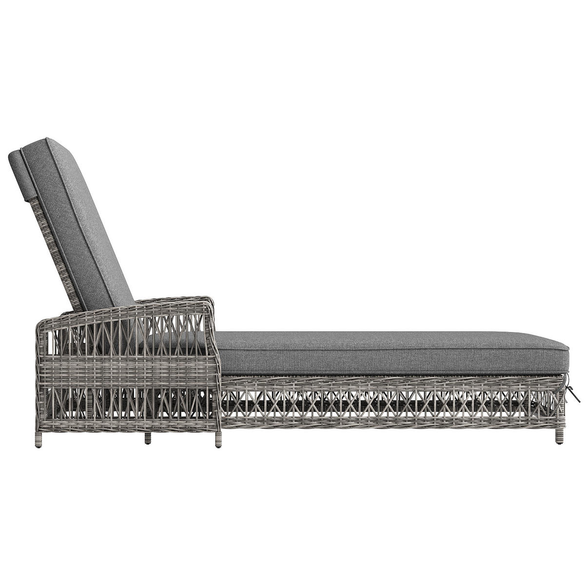 SONNENLIEGE Rattan Grau 4 Set verstellbar Kissen wetterfest - Grau, Metall (114/83/384cm) - FLIEKS