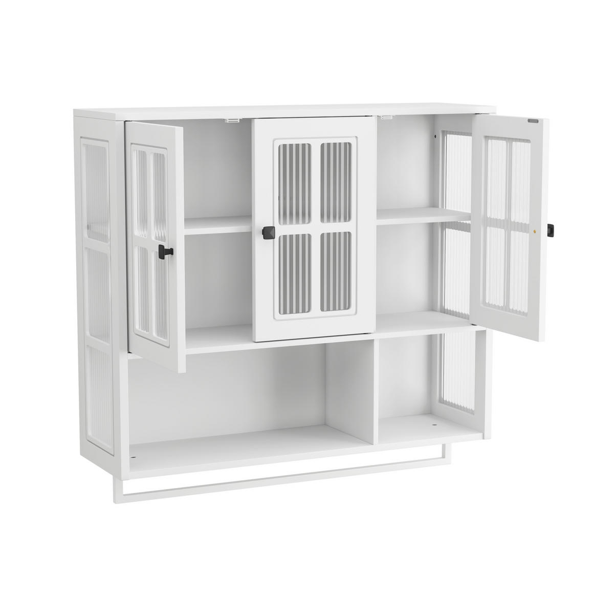 KÜCHENOBERSCHRANK 88/26/82,5 cm mit 3 Türen, offenen Fächern, Handtuchhalter aus MDF und Glas, Weiß - Weiß, Holzwerkstoff (88/82.5/26cm) - Redom