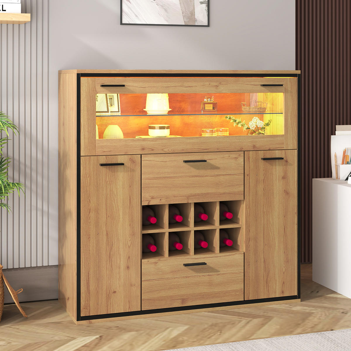 SIDEBOARD Weinschrank Glas Regal - Naturfarben, Holzwerkstoff (110/111/38cm) - LEBENLANG