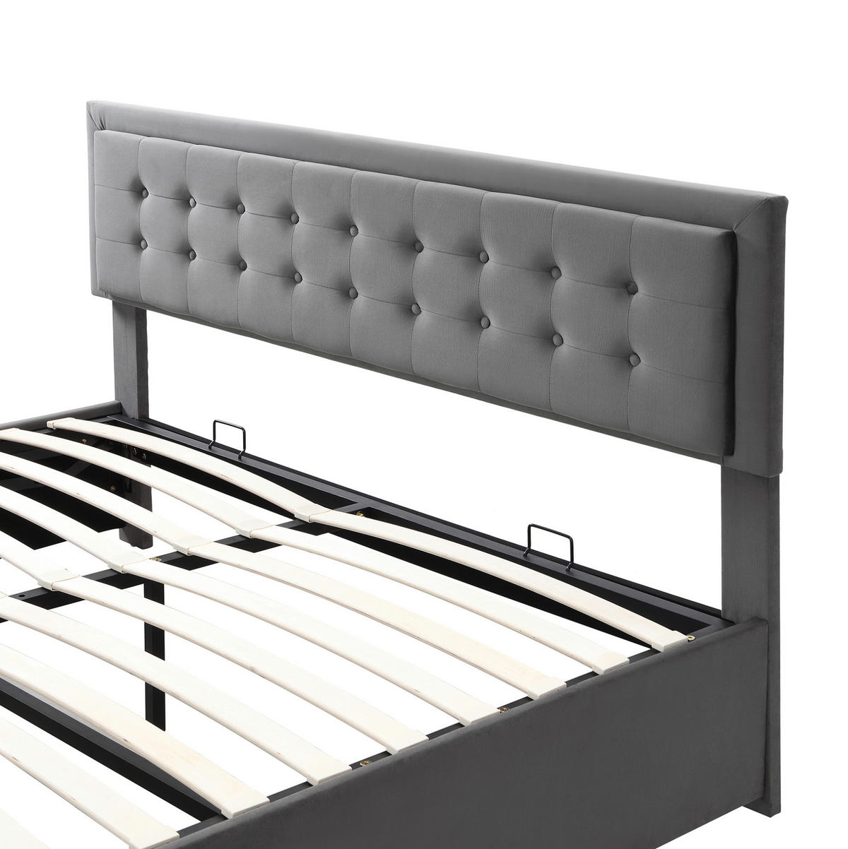 BETT mit Stauraum 160x200 cm Samt Grau - Grau, Metall (160/200cm) - Meubliv
