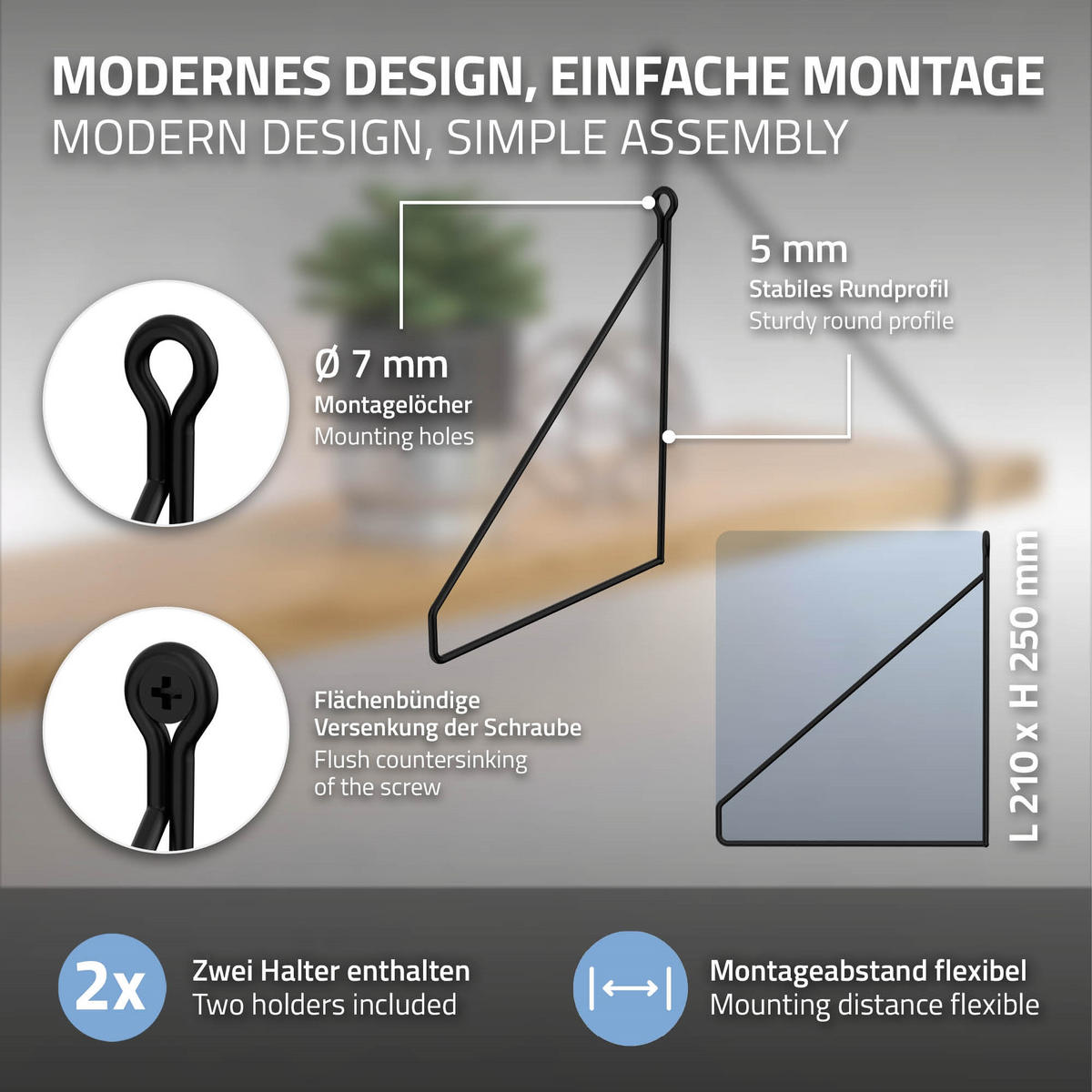 REGALHALTERUNG - Schwarz, Metall (25/25/21cm) - ML-DESIGN