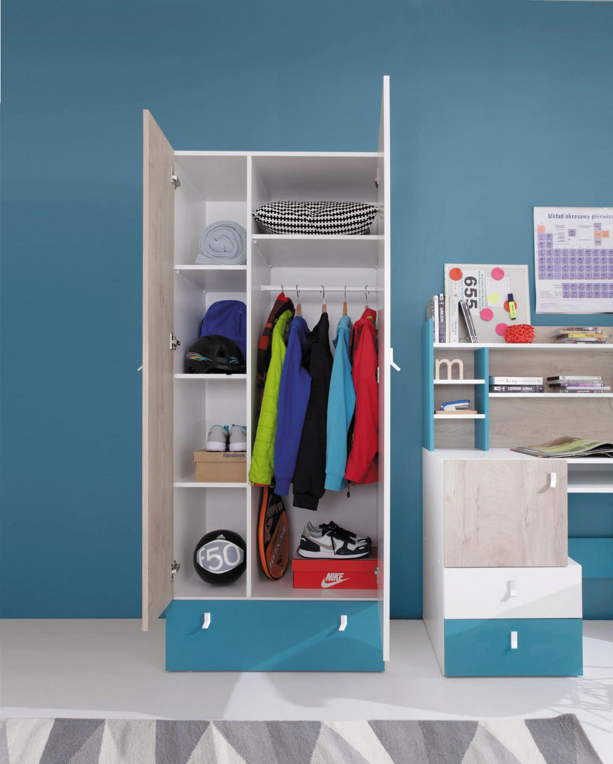 SCHLAFZIMMER Set 6-tlg. – PLANET System – Sonoma Eiche / Weiß - Eichefarben, Holzwerkstoff (80/190/50cm) - hi-markt