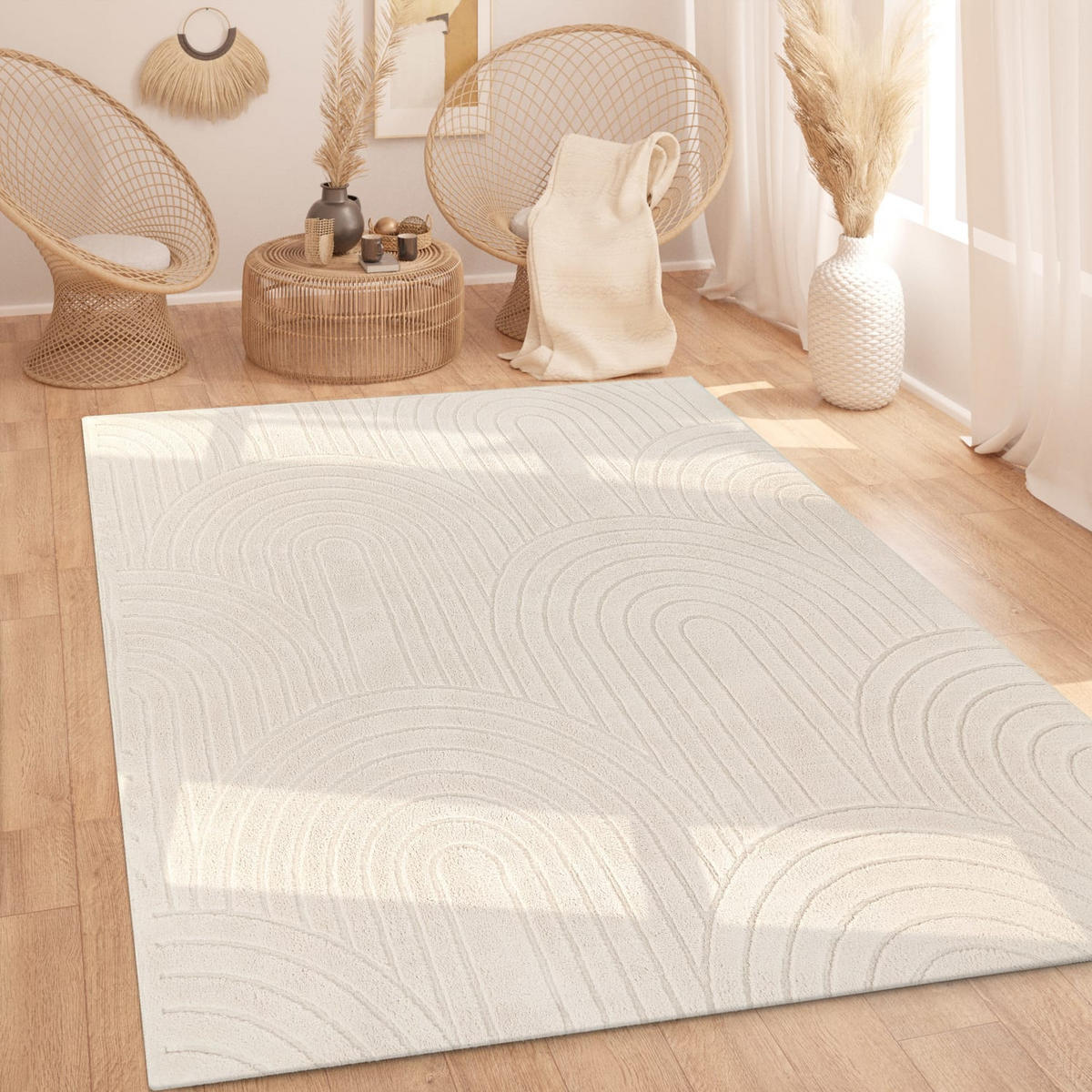 TEPPICH Kurzflor waschbar Struktur Wohnzimmer schmutzabweisend Creme Rechteckig 200x280 - Beige, Textil (280/200cm) - KADIMA DESIGN