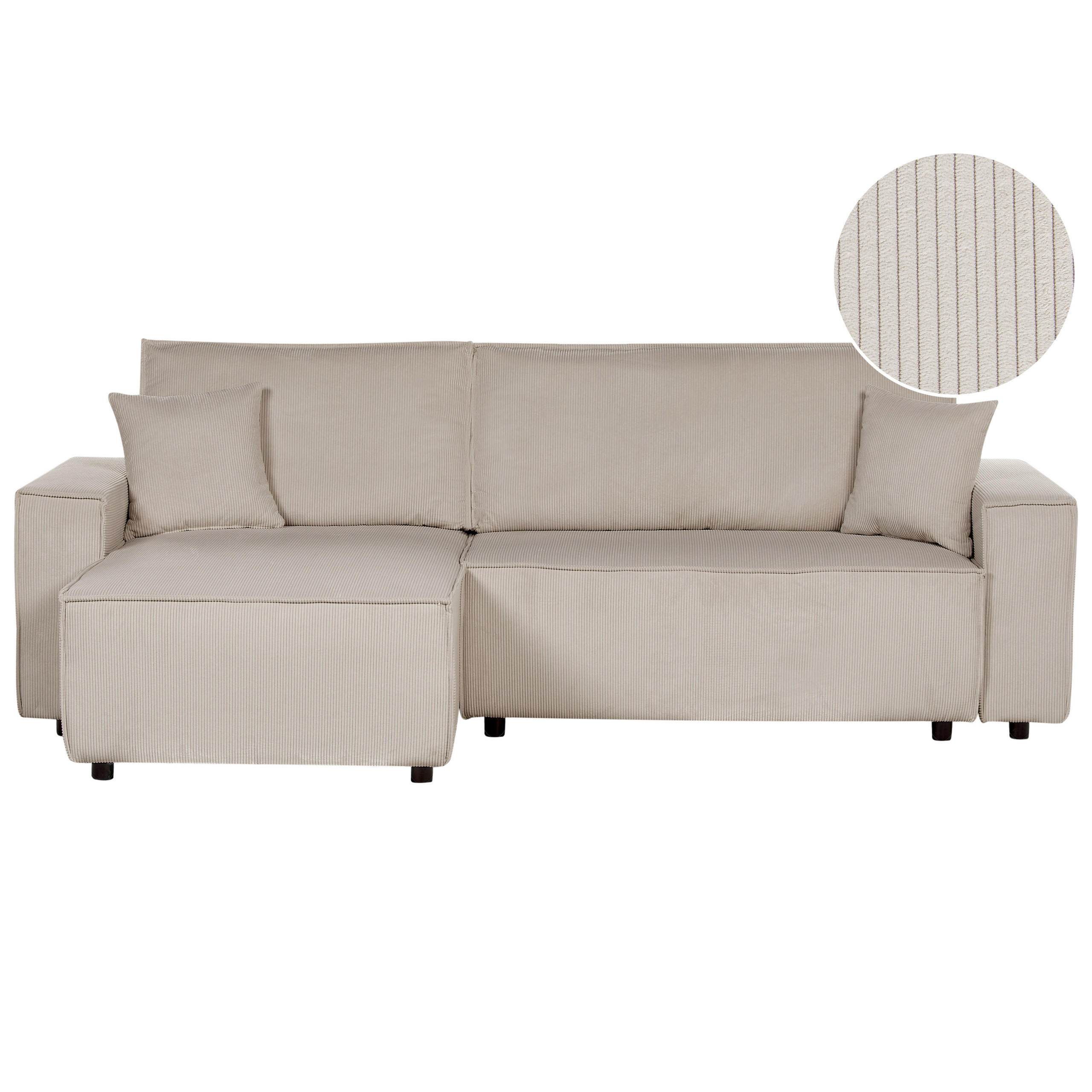2-SITZER-ECKSOFA Cord beige linksseitig mit Schlaffunktion Abacka - Beige/Schwarz, Textil (247/147cm) - Beliani