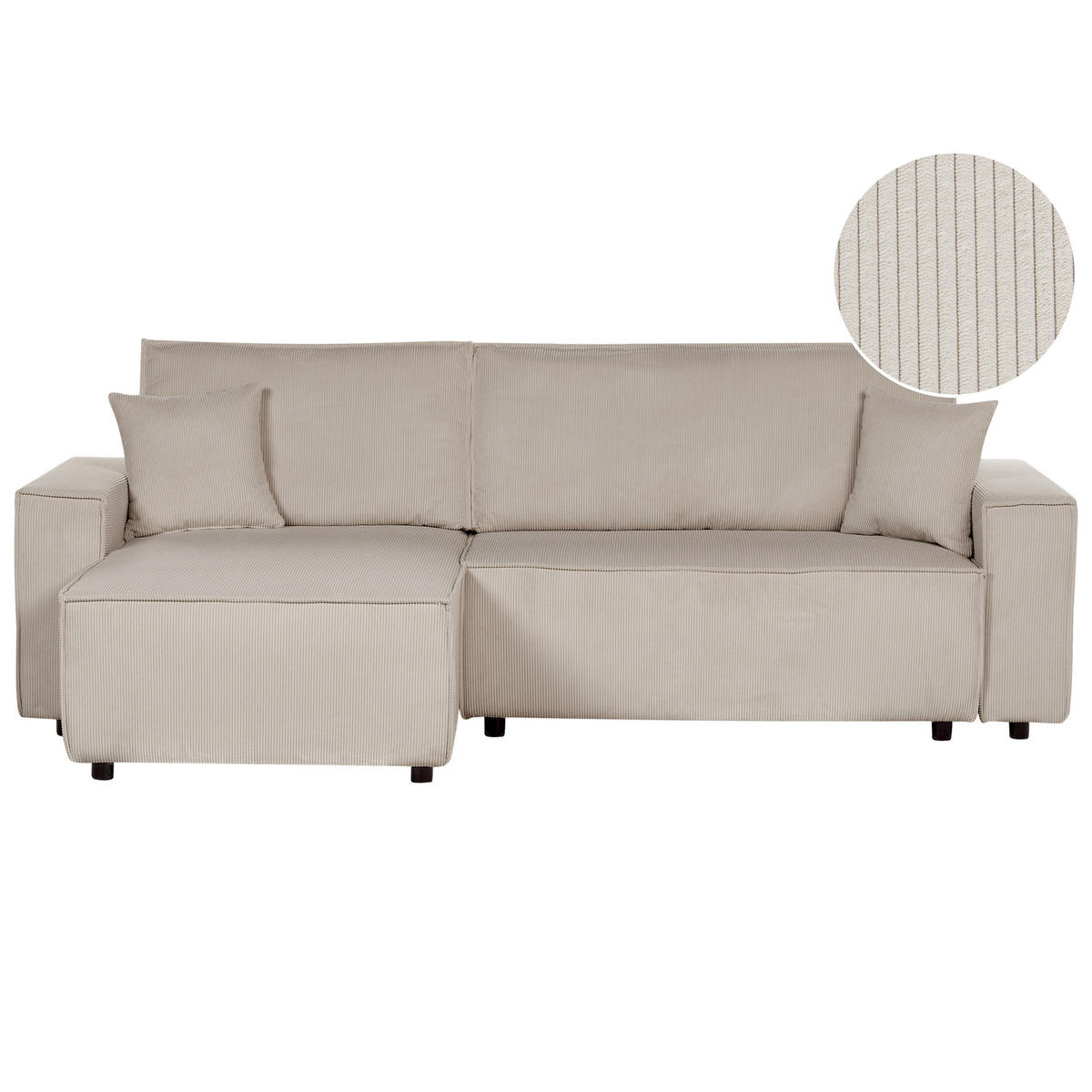2-SITZER-ECKSOFA Cord beige linksseitig mit Schlaffunktion Abacka - Beige/Schwarz, Textil (247/147cm) - Beliani