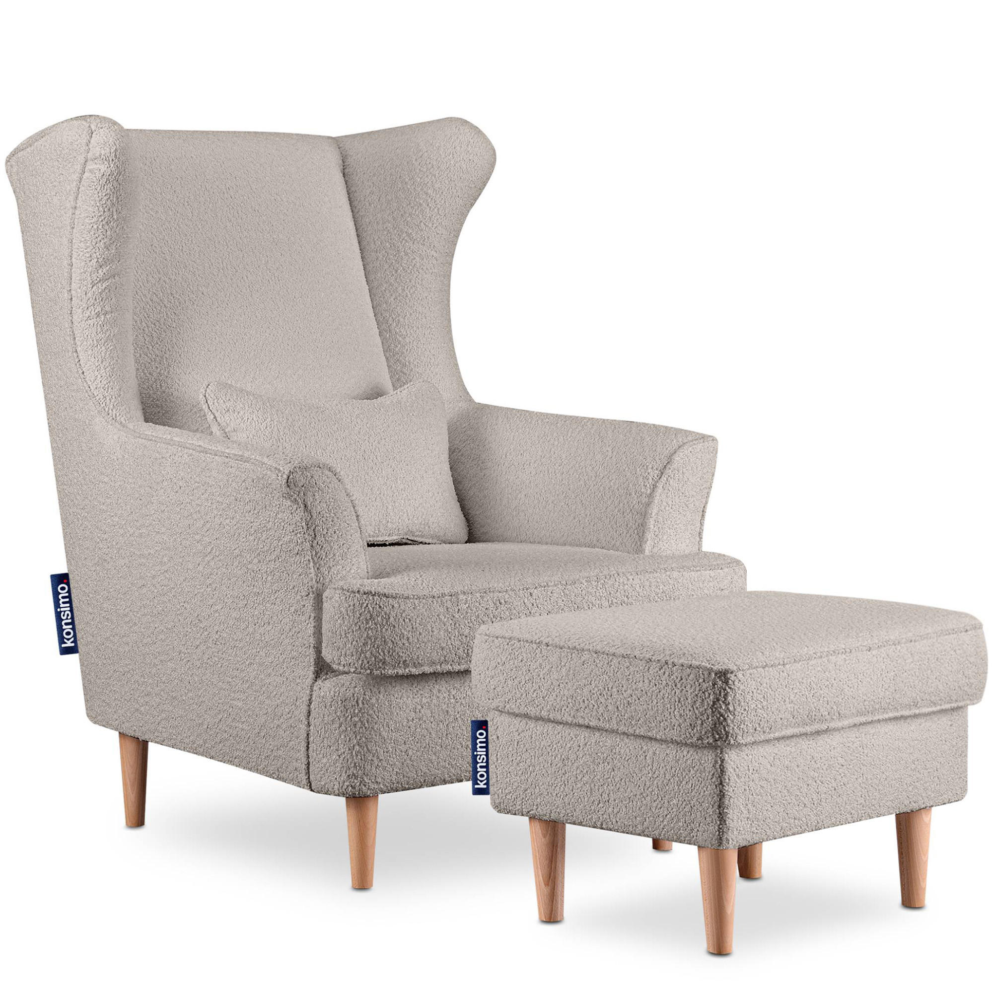 OHRENSESSEL STRALIS mit Sitzhocker, hellbeige - Beige, Textil (82/108/80cm) - KONSIMO®
