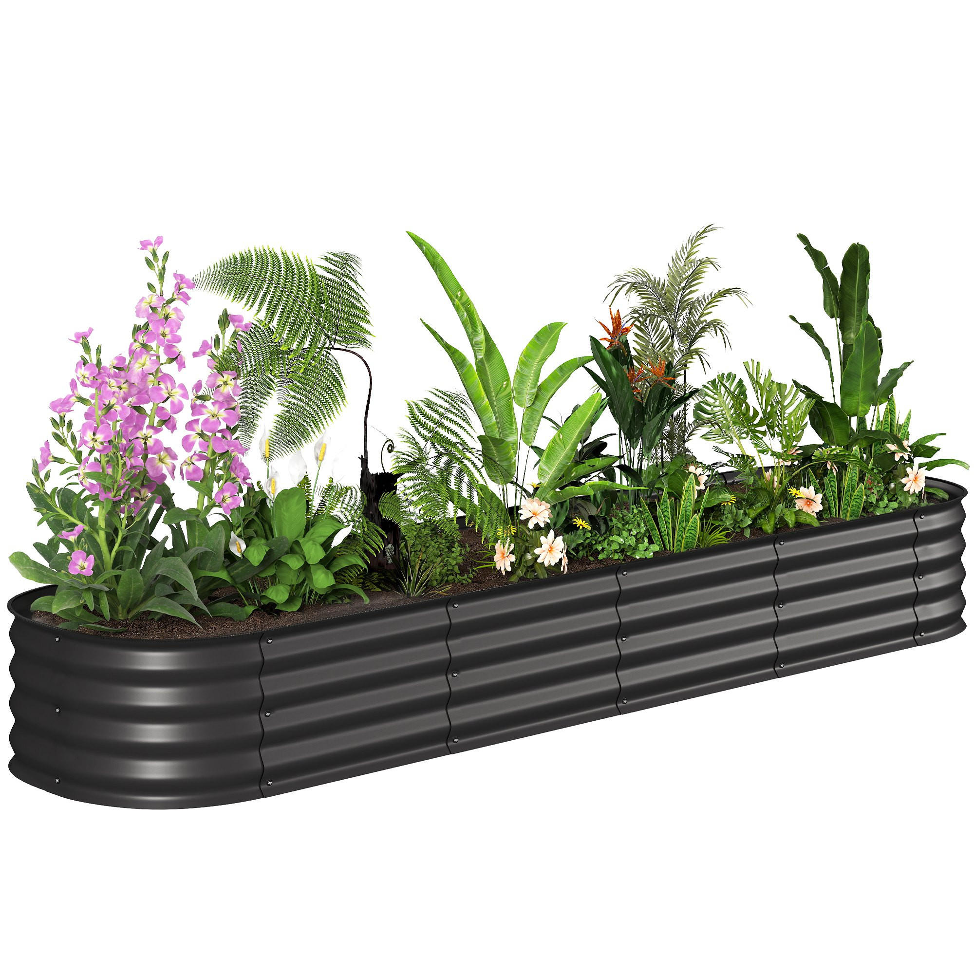 HOCHBEET DE-12150 modular 240/62/30 cm mit Gummikante Anthrazit - Schwarz, Metall (240/30/62cm) - ComfortXL