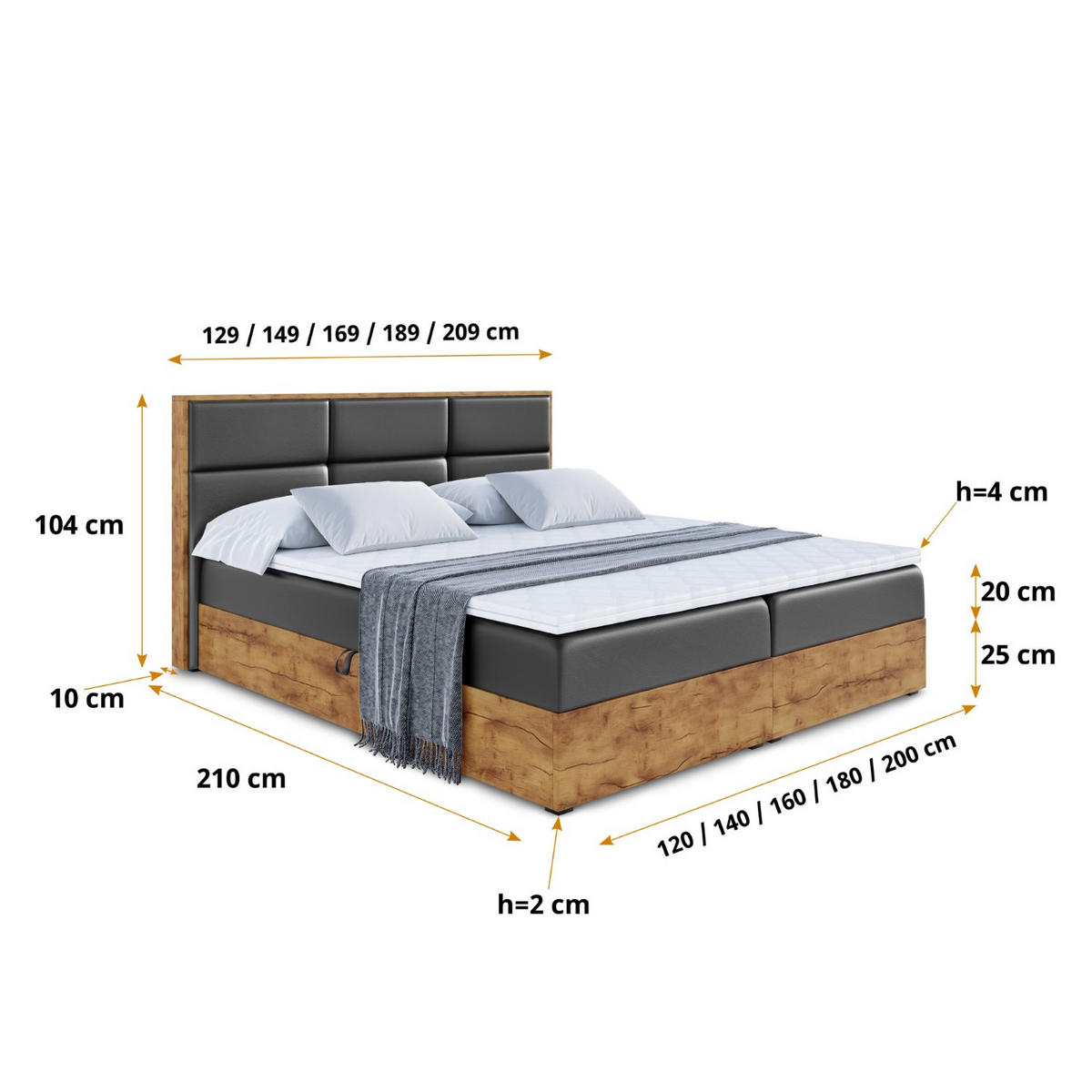 BOXBETT mit Matratze H4 und Lattenrost - LOLLI1 - 120x200 - Schwarz Hochglanz - Schwarz, Holzwerkstoff/Kunststoff (120/200cm) - ALTDECOR